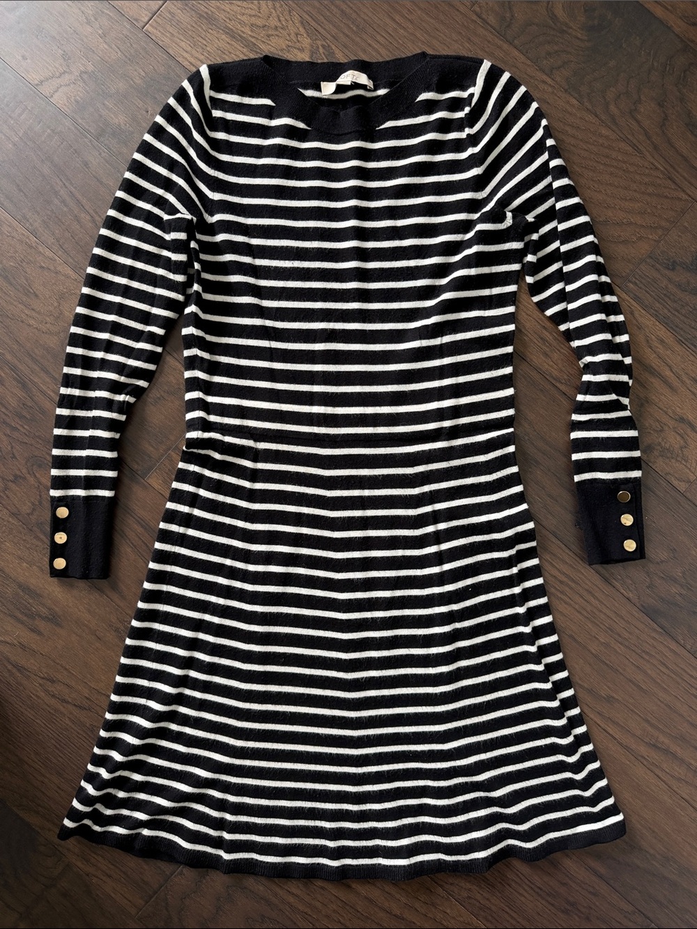 LOFT Striped Black & White Long Sleeve Knit Dress - Sz Small